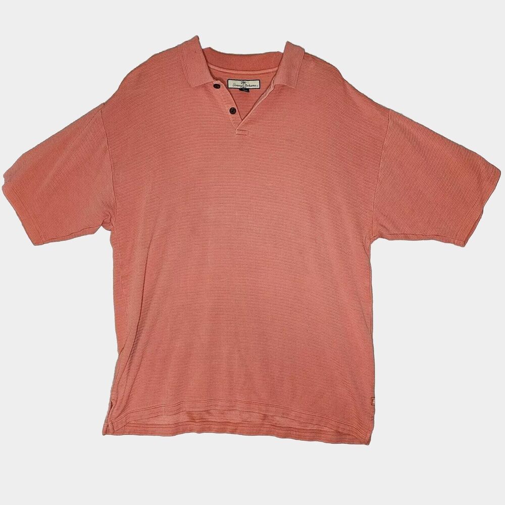 Tommy Bahamas Coral Golf Polo Shirt Mens Size XL - 70% Silk Chenille Textured